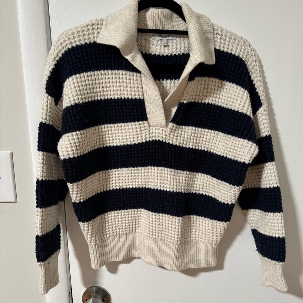 Madewell Cream and Navy Knit Sweater